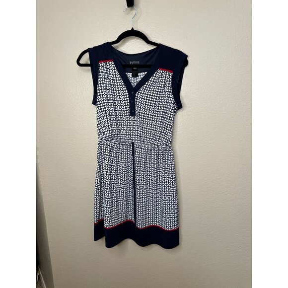 En Focus Petite Womens Navy White Dress 8P Sleeveless Geometric‎ polyester - Picture 1 of 7
